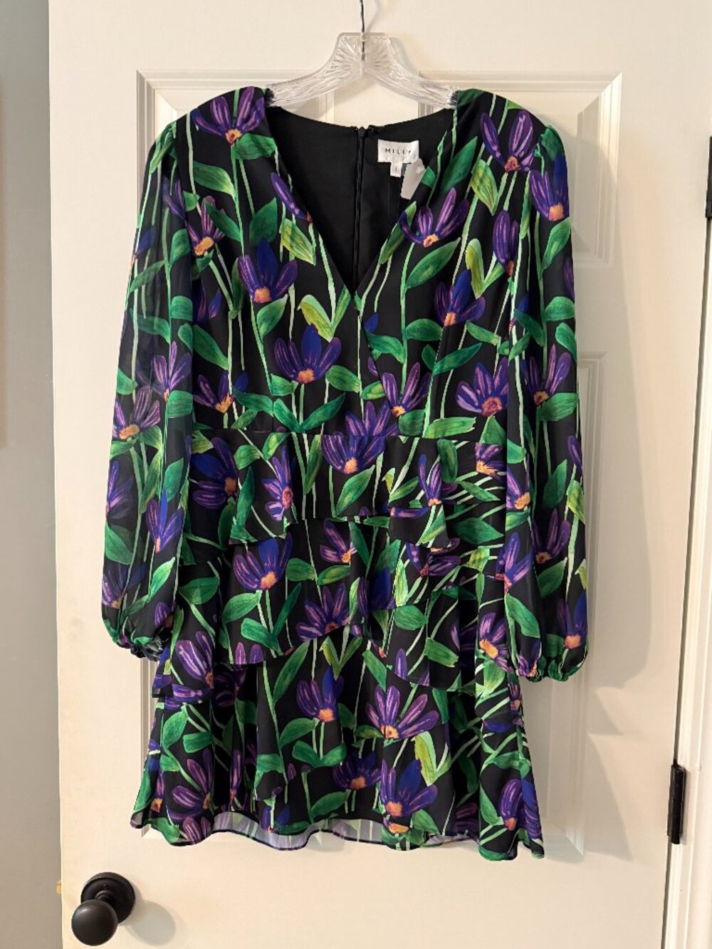 **Milly Loren Deco Floral V-Neck Mini Dress**